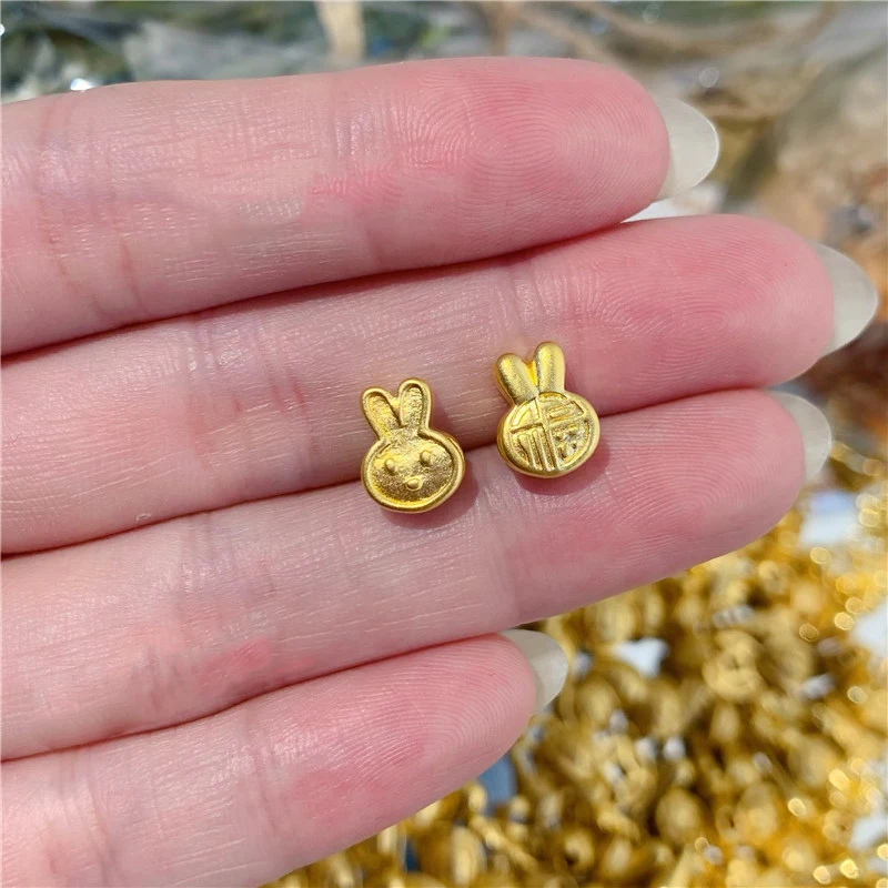 

999 24K Yellow Gold Beads 3D Gold FU Bunny Beads Bracelet Loose Beads 1pcs