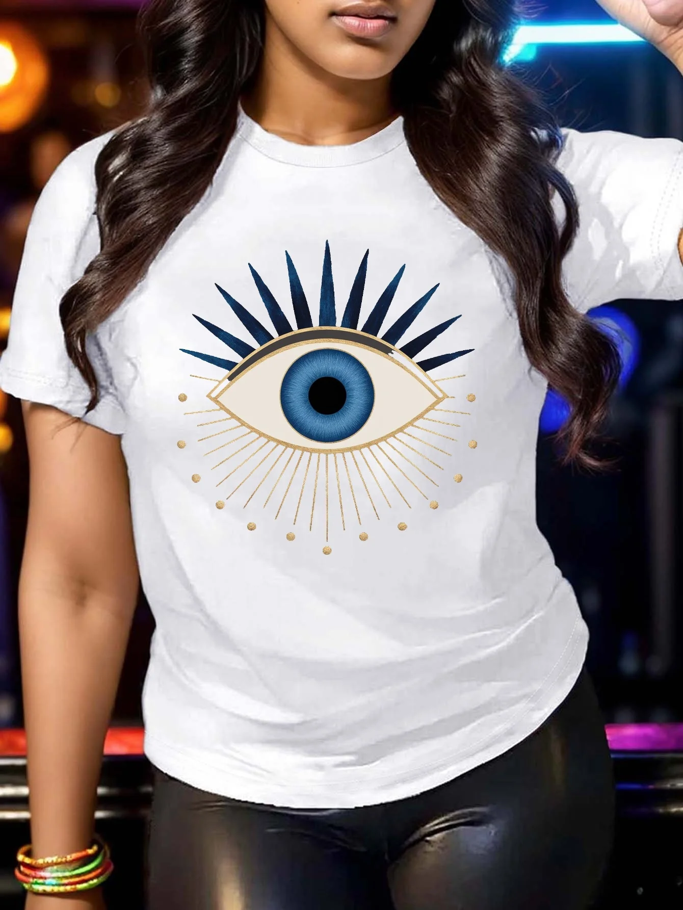 

Женская футболка из чистого хлопка Eye Iris, комфортная Женская одежда, женская одежда