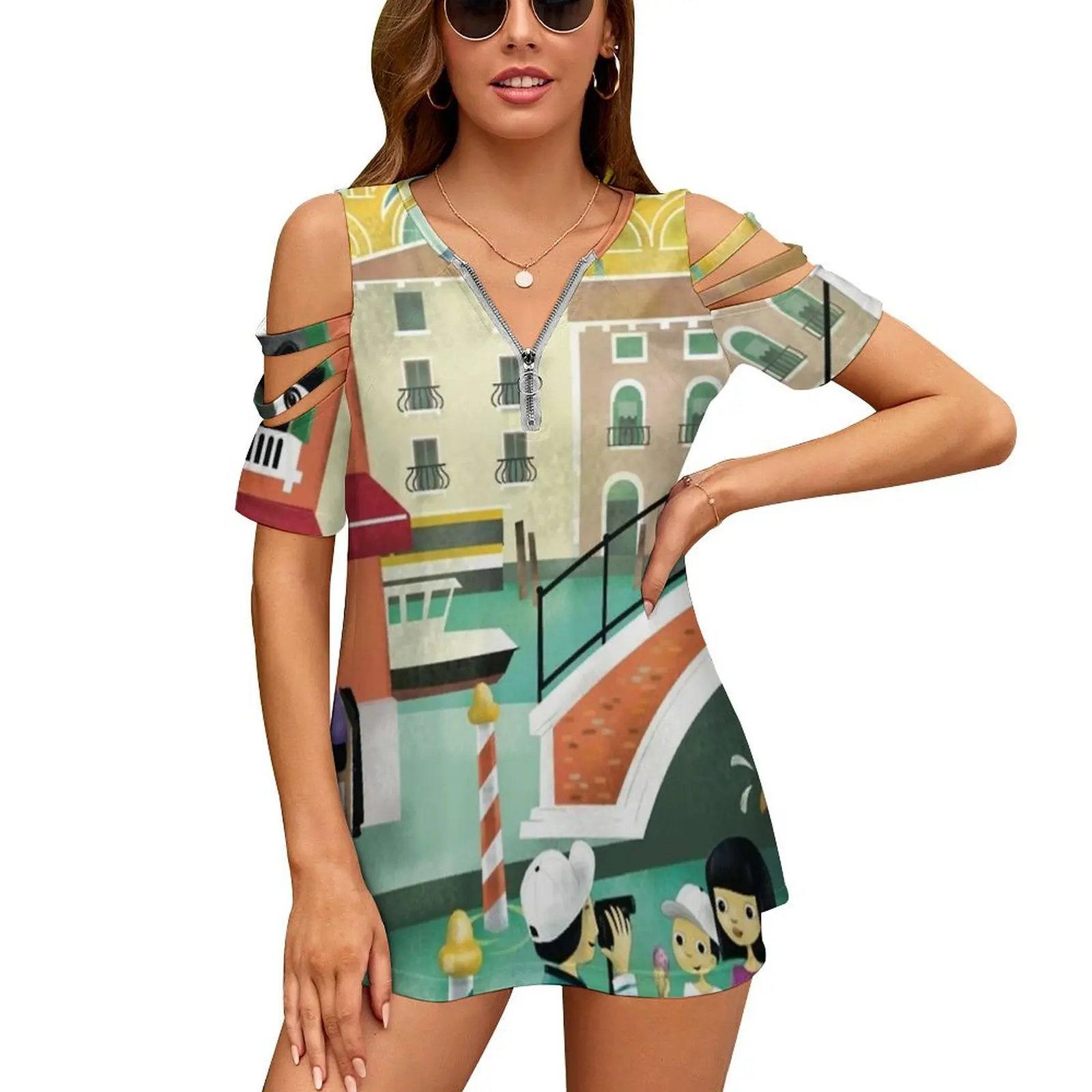 Venezia New Fashion Zip Off Spalla Top Manica Corta Camicia Da Donna Italia Venezia Venezia Viaggio Gondaia Città Europa Gaia Margermany