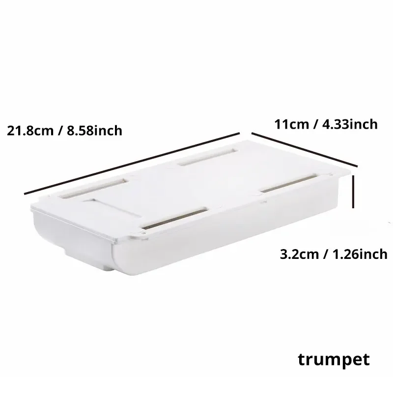 White Self-Adhesive Hidden Under-Desk Storage Drawer for Makeup and Office Supplies