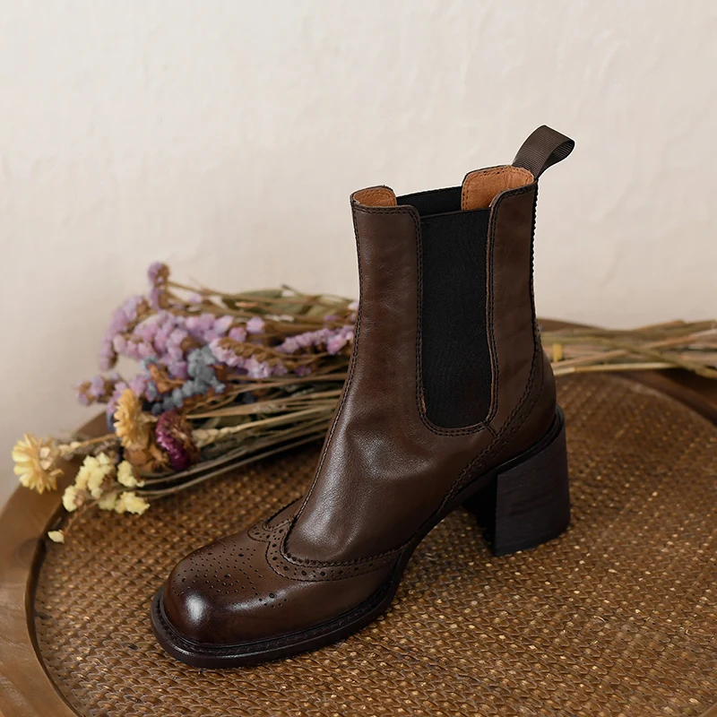 Modern Ladies Shoes Chelsea Boots Women Classic Style Warm Winter Boots Concise Cowhide Boots For Autumn Spring Thick High Heel