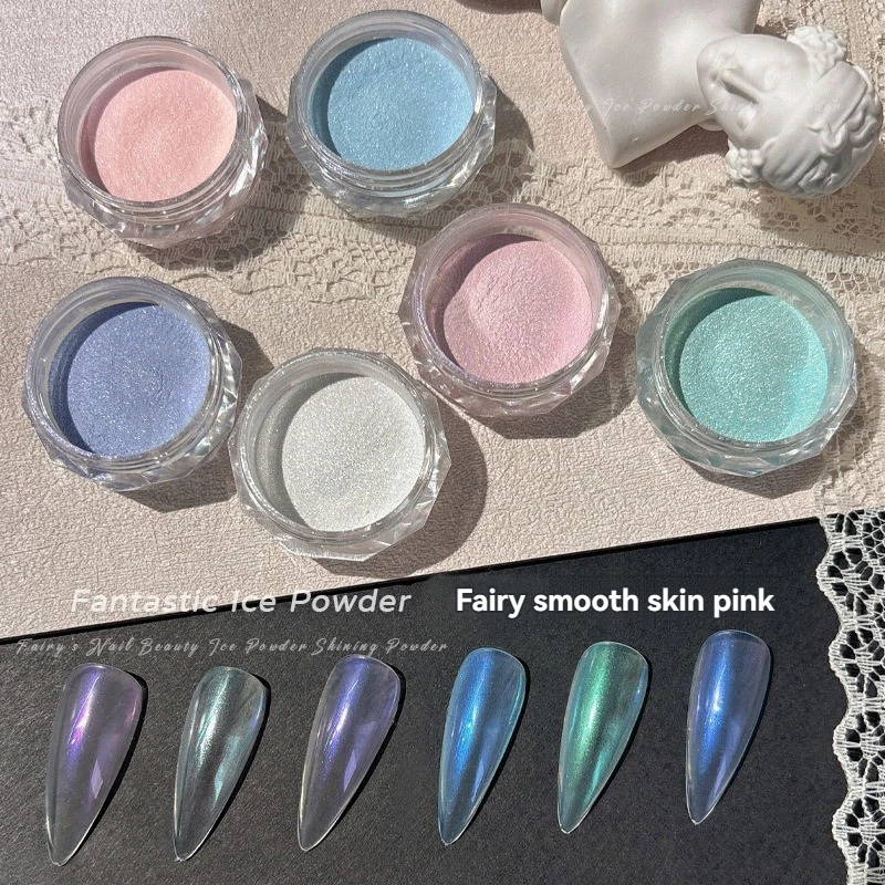 6 Colori Aurora Nail Glitter Powder Ice Clear Muscle Multicolor Rainbow Uv Gel Pigment Chrome Decorazione Per Unghie Fai Da Te