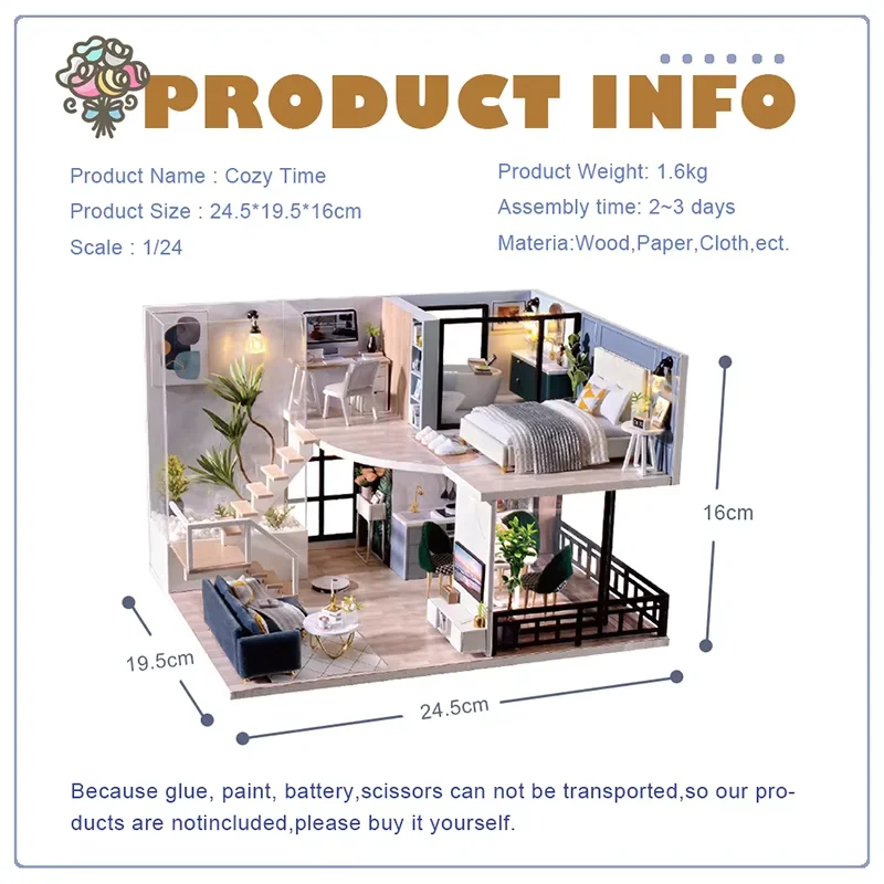 CUTEBEE DIY DollHouse Wooden Doll Houses Miniature Dollhouse Furniture Kit with LED Toys for Children Christmas Birthday Gift 2