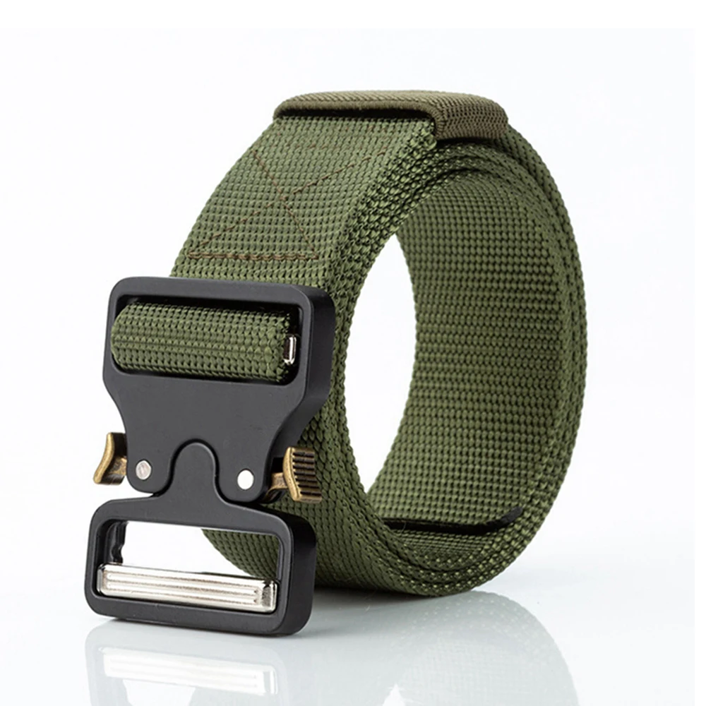 Men Military Tactical Belt Alloy Fashion Metal Quick Release Metal Buckle Elastic Man Training Battle Waist Belt Without Sewing