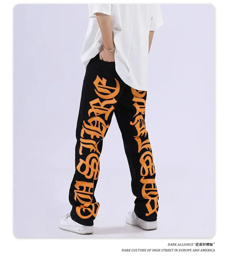 

Мужские уличные джинсы с принтом алфавита 2023 мужские и женские повседневные свободные джинсы в стиле vibe Y2K в ретро стиле мужские джинсы Горячая Распродажа