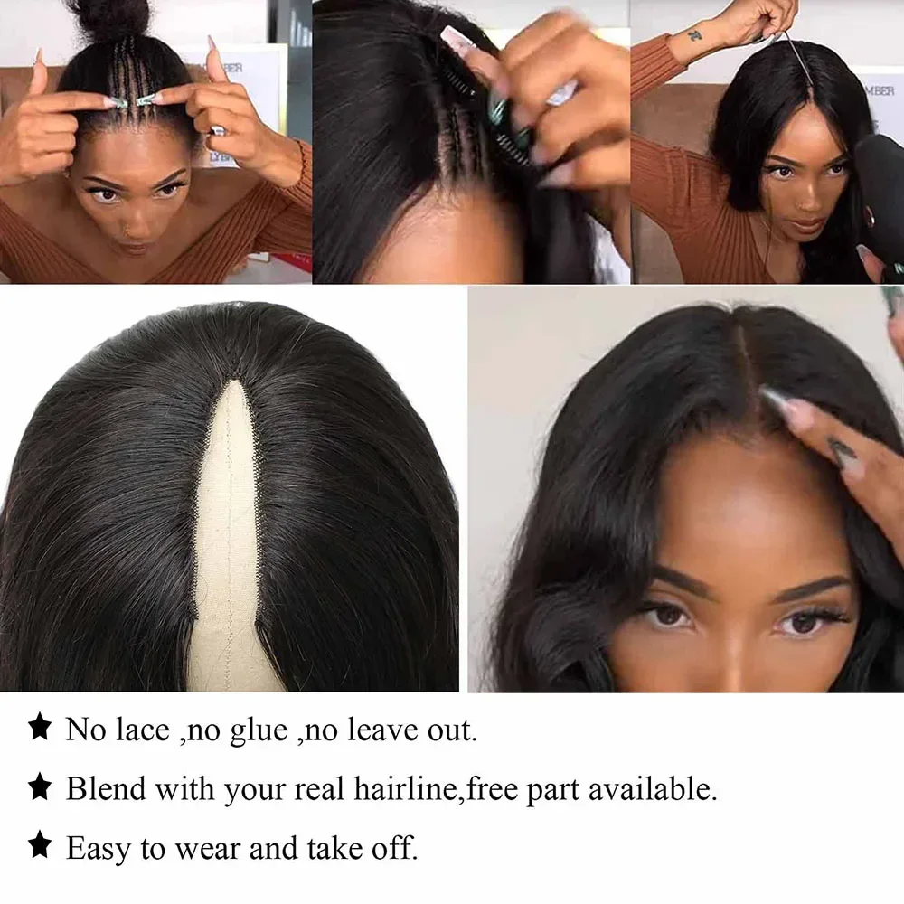 V Part Body Wave Wig 180% Density Brazilian Hair Virgin Hair 18-32 Inch Full Machine Made Human Wigs Human Qu
