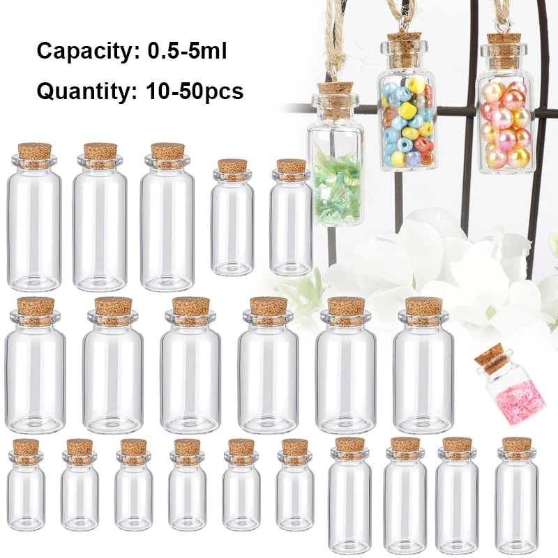 Glass bottles Mini glass bottles 0.5-5ml mini glass wishing bottle bottle with cork transparent blessing gift cure lucky drift empty small jar decoration