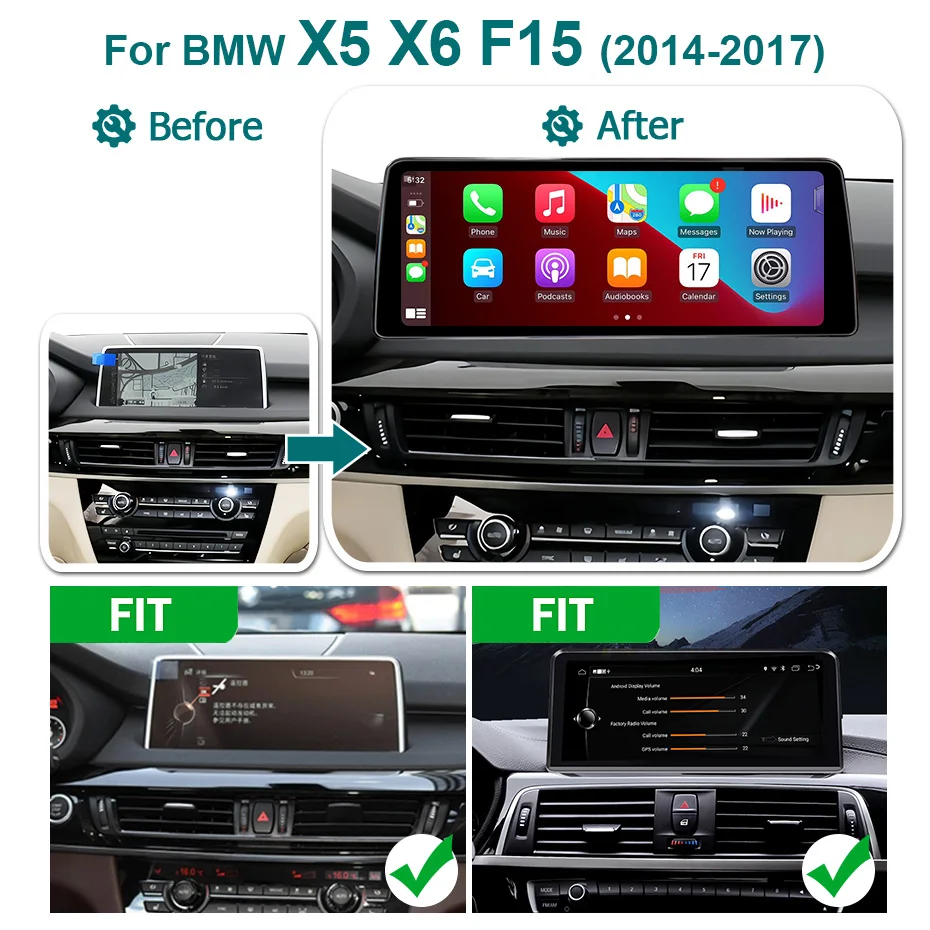 Radio para coche con pantalla táctil de 12,5 pulgadas, Carplay inalámbrico, Android 15, estéreo 1920*720P para BMW X5 F15 X6 F16 2014-2017 NBT, Bluetooth, autorradio, reproductor Multimedia 2DIN, navegación GPS 2