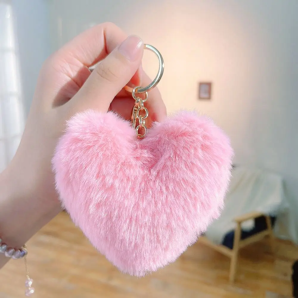 Liebe Herz Plüsch Tasche Anhänger Flauschigen Ball Auto Schlüssel Ring Nachahmung Kaninchen Fell Einfarbig Schlüssel Kette Tasche Zubehör – Detail 4