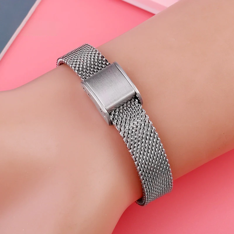 Elegant Women's 9mm Fine Steel Woven Mesh Strap in Gold, Silver, and Rose with Cowhide Option