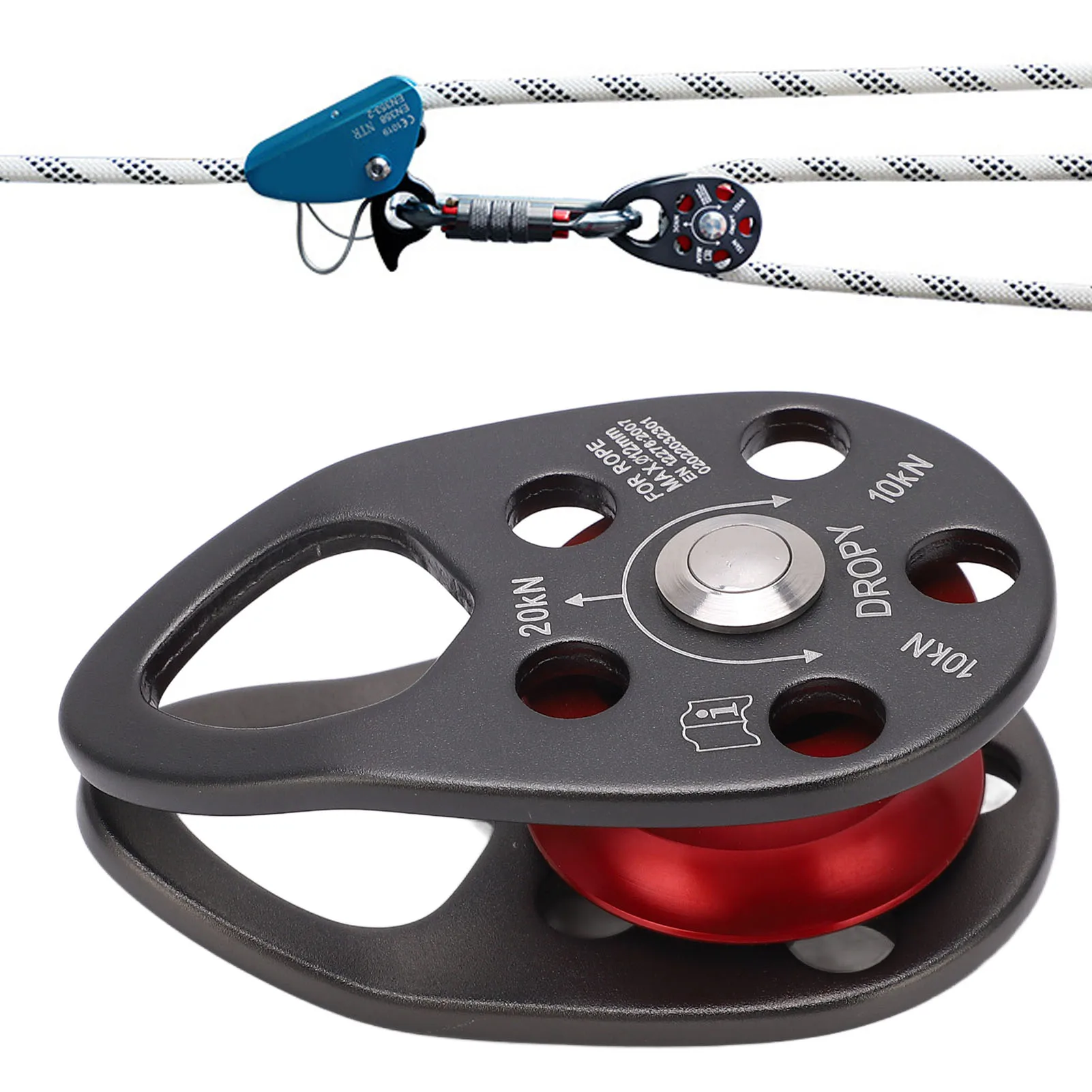 20KN Rock Climbing Pulley Aluminum Alloy ​Side Swing Pulley Professional Climbing Carabiner Survival Climbing Accessories
