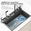 Waterfall Sink  Kitchen Single-Slot with intelligent Mobile phone holder Stainless Steel Pull-Out Faucet,Smart Honeycomb embosse 5