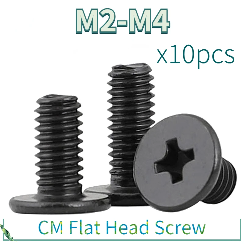 

10pcs Black Carbon Steel Cross Phillips Ultra Thin Flat Wafer Head Screw CM M2 M2.5 M3 M4 for Laptop PC