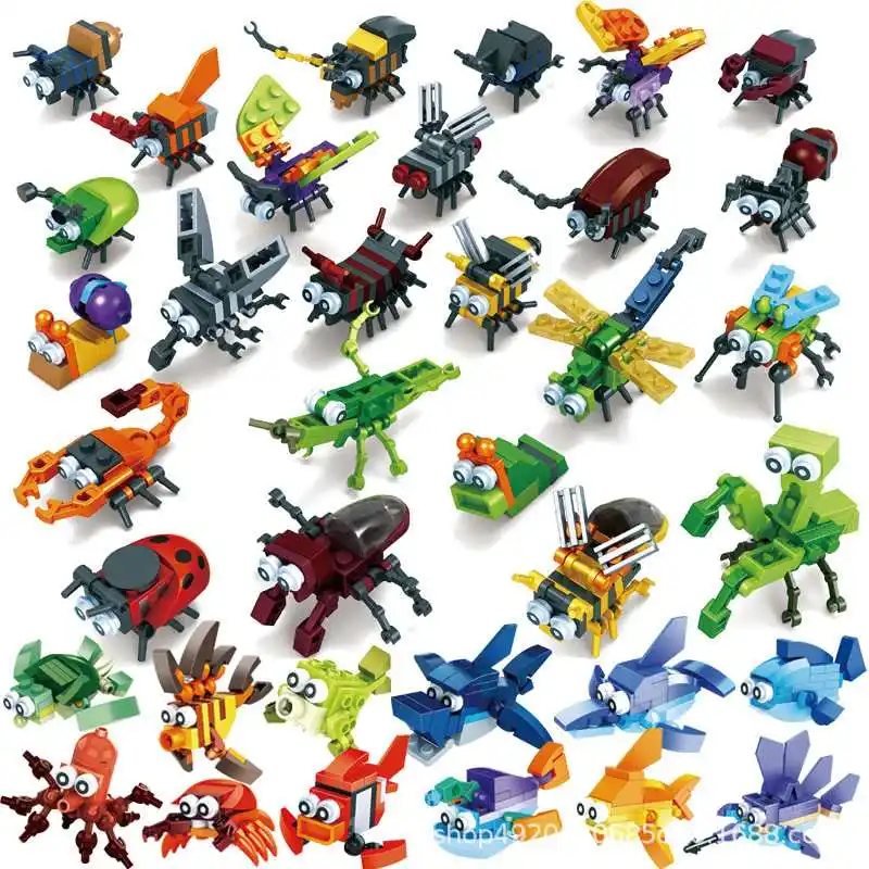 Insekt Tiere Figuren Set Mini Bausteine Spielzeug Montage 3D Konstruktor Micro Ziegel Für Kinder Jungen Geschenk Spielzeug