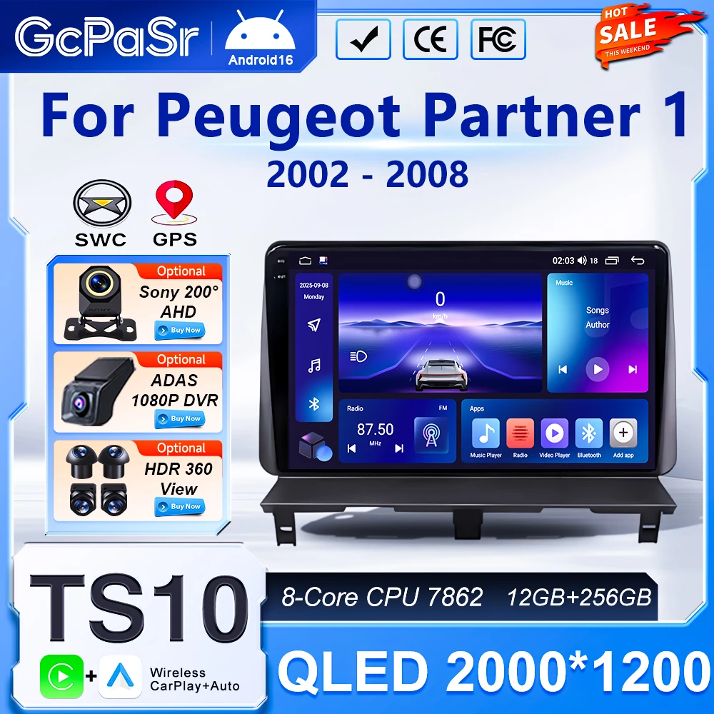 Radio con video Android 16 para Peugeot Partner 1 2002 - 2008, navegación GPS, DVR de alto rendimiento, WiFi, pantalla táctil 1