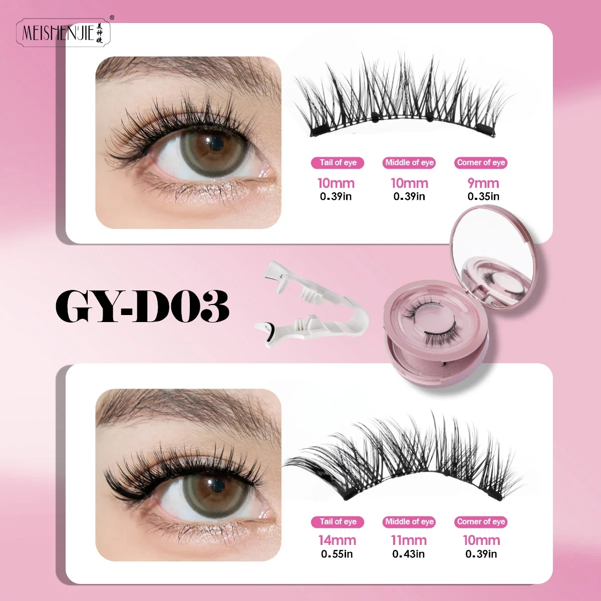 Natural Long 2 Pairs Magnetic Eyelashes Kit 3D Magnetic False Eyelashes Tweezer Set Reusable Glue Free lashes with Mirror Tools fake eyelashes