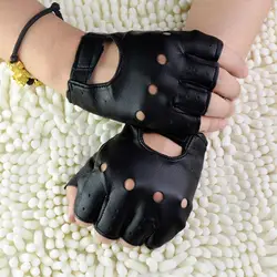 Men Unisex Artificial Leather Half-Finger Gloves Theatrical Punk Hip-Hop Driving Motorcycle Performance Party Fingerless Mittens