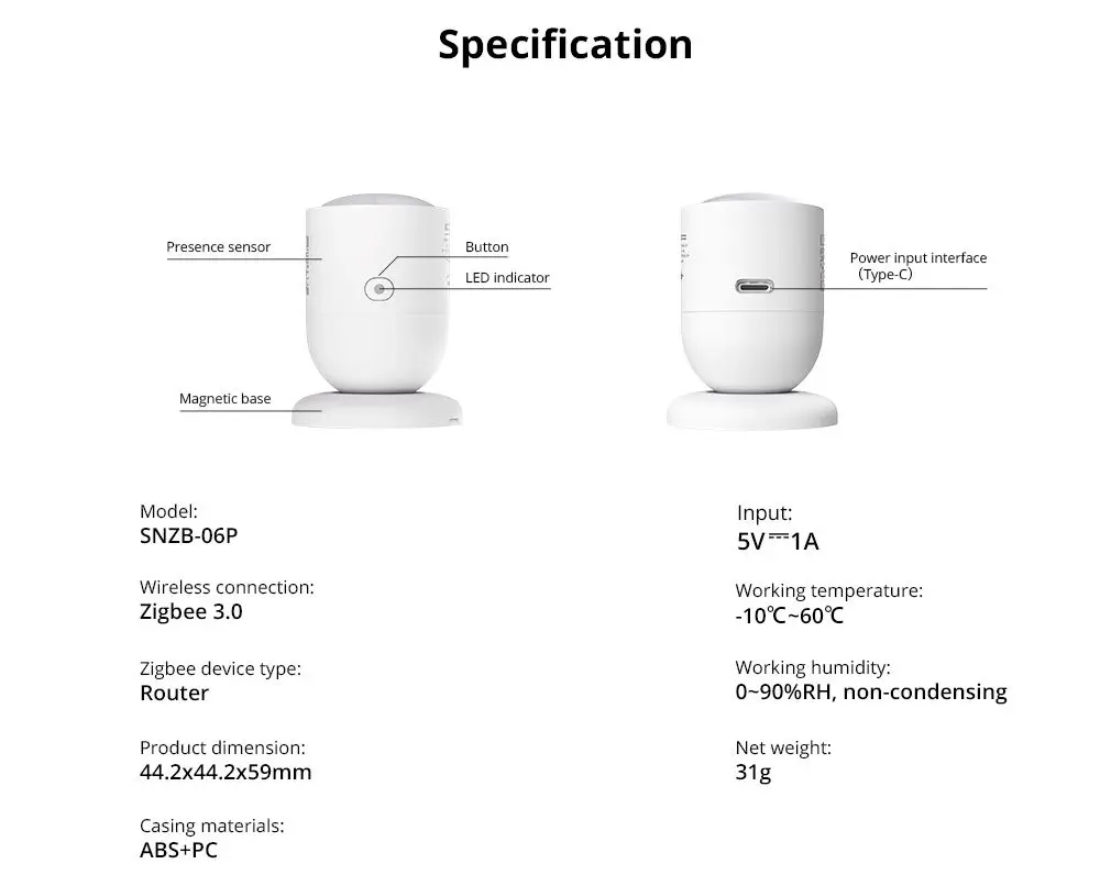 Sonoff-zigbee Sensor de Presença Humana Snzb06p Detecção de Radar Microondas Local Smart Scene Ifttt ha Compatível 5.8ghz - Image 2