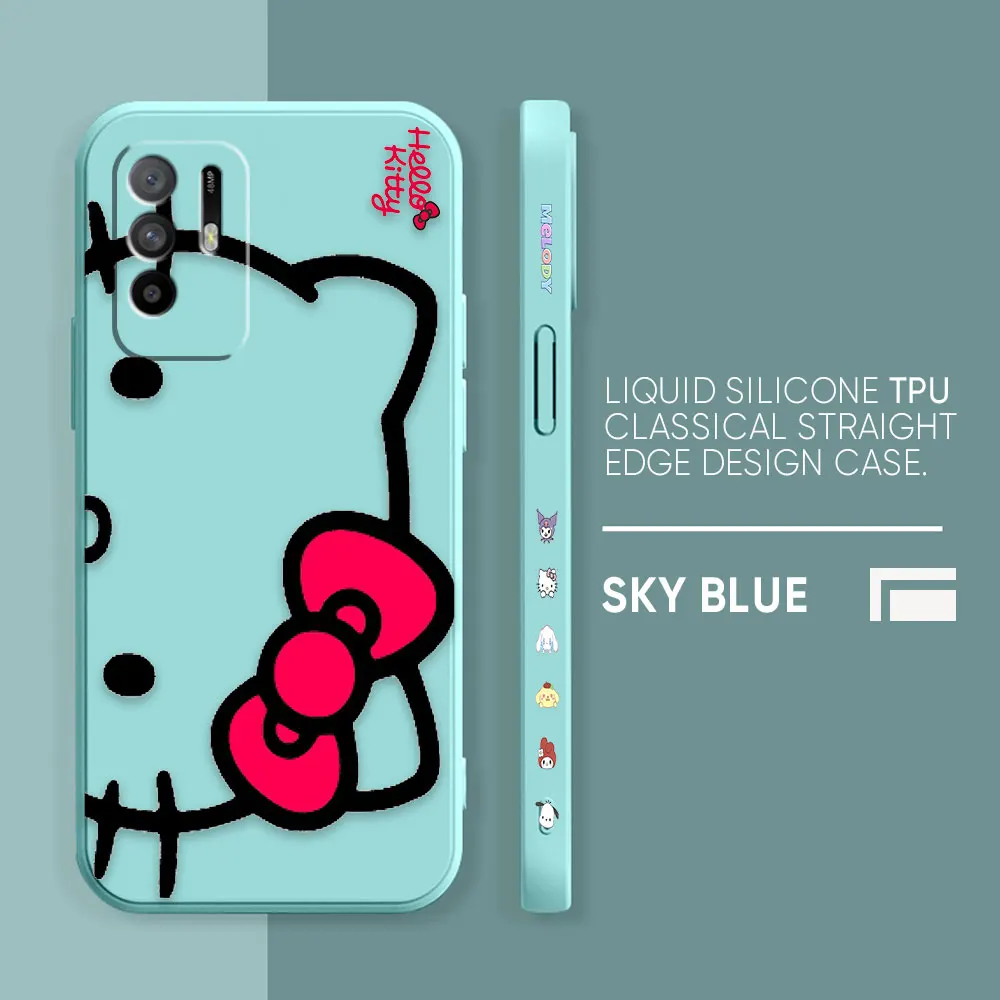 thumbnail image 1 of Funda para OPPO A52 A54 A55 A57 A59 A93 A83 A92S A93S 4G 5G A16 Color Simple funda de silicona líquida arte lineal Hello k-kitty Cat, 1 of 5