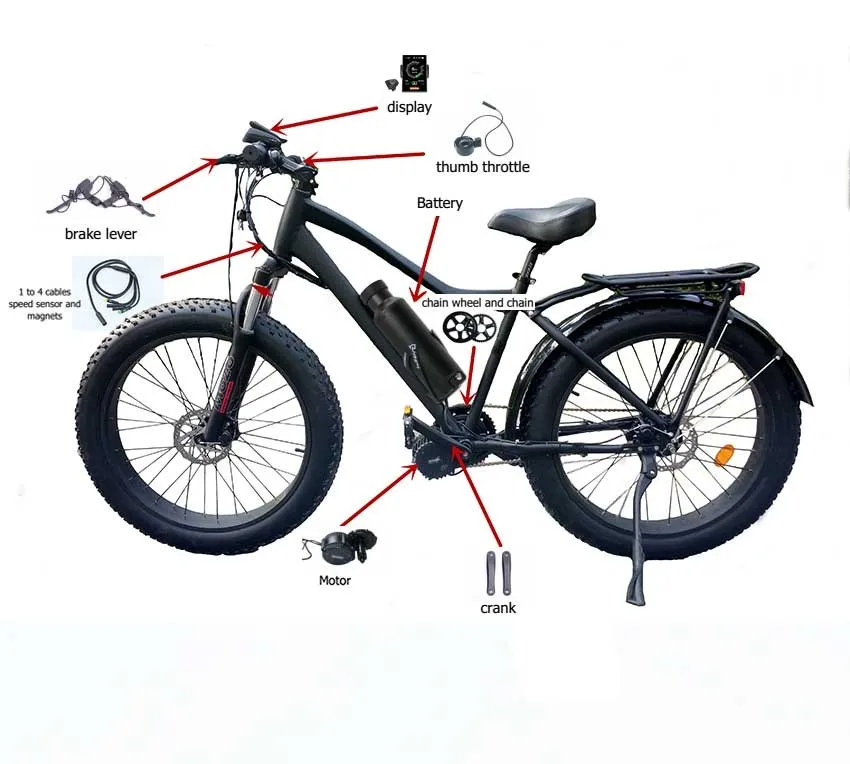 Kit completo di conversione BBS01 36v bafang 250w mid drive motor e bike con batteria per bici elettrica 36v 10.5ah