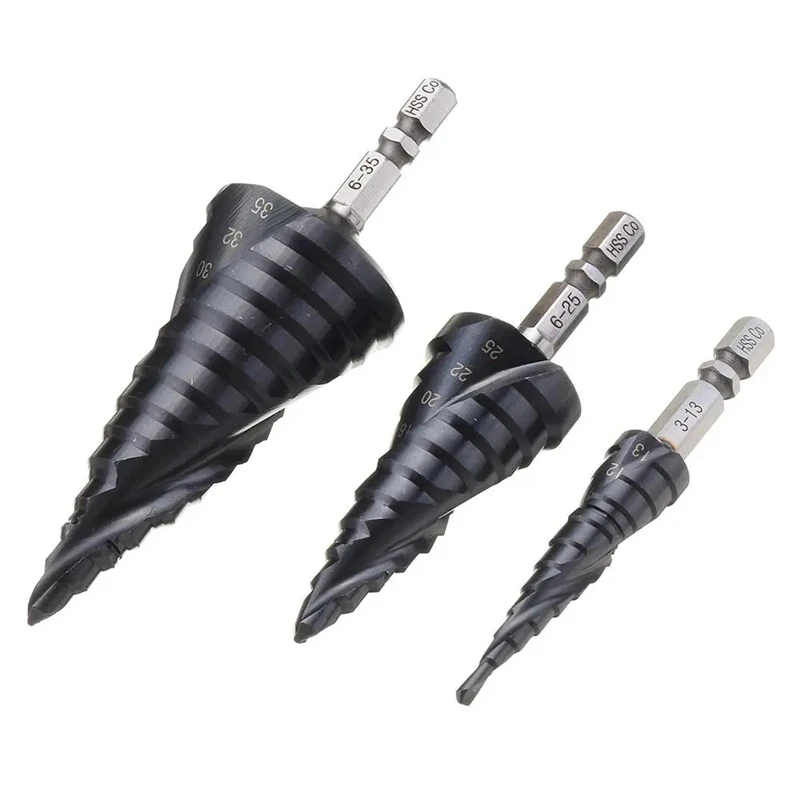 M35 Cobalt TiAIN Step Drill 3-13/6-25/6-35mm Industrial Grade HRC89 Spiral Groove Pagoda Drill Bit For Stainless Steel