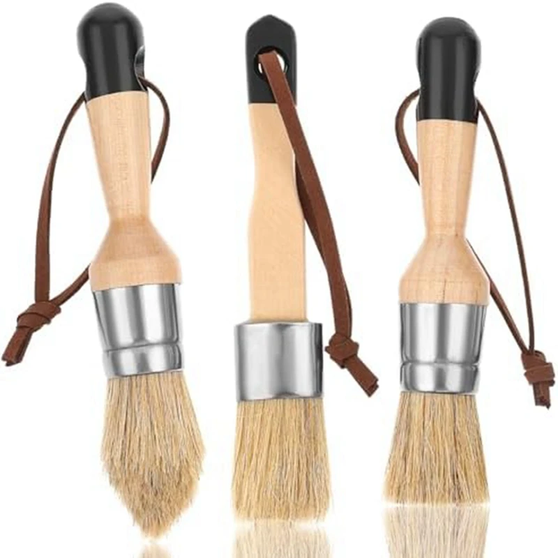 

3 Pack Chalk Paint Brushes Set Kit For Furniture Reusable Flat And Round Chalk Paint Brushes Kit For Folk Art Home Decor