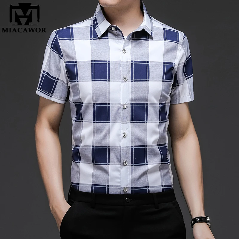 

New Summer Short Sleeve Shirts Men Casual Plaid Shirt Slim Fit Dress Camisa Masculina Men Clothing C919