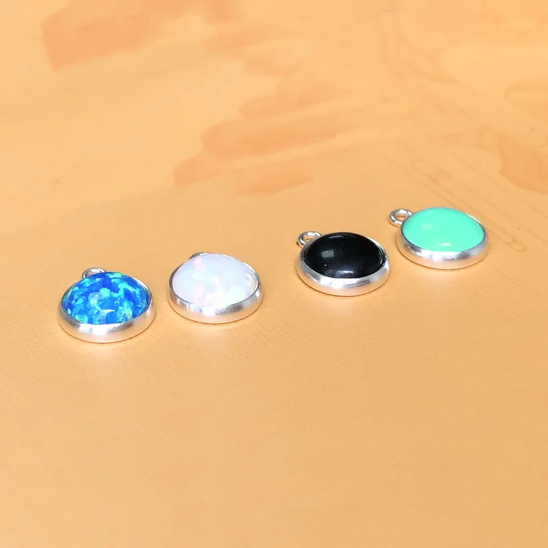 Real 925 Sterling Silver Opal Bezel Drop Charm 6MM Silver Pendant For Bracelet Necklace Earring DIY Jewelry Findings