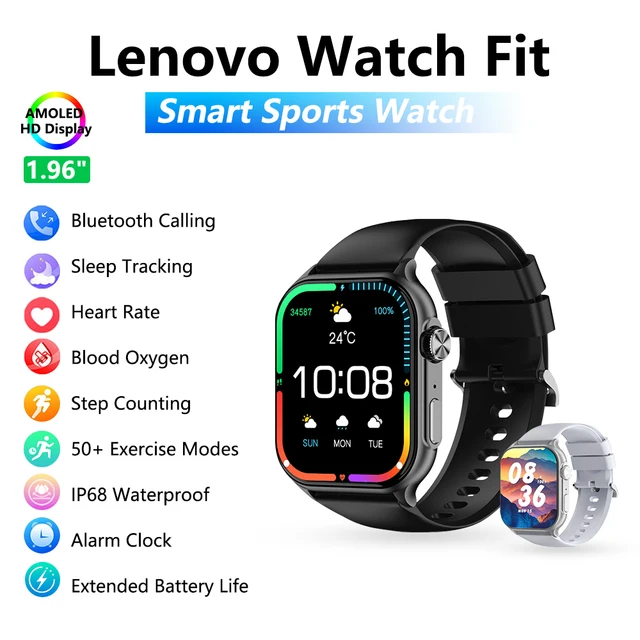 Montre connectée Lenovo 2025 pour hommes, surveillance de la santé, fréquence cardiaque, appel Bluetooth, étanche IP68, pour Android IOS 1