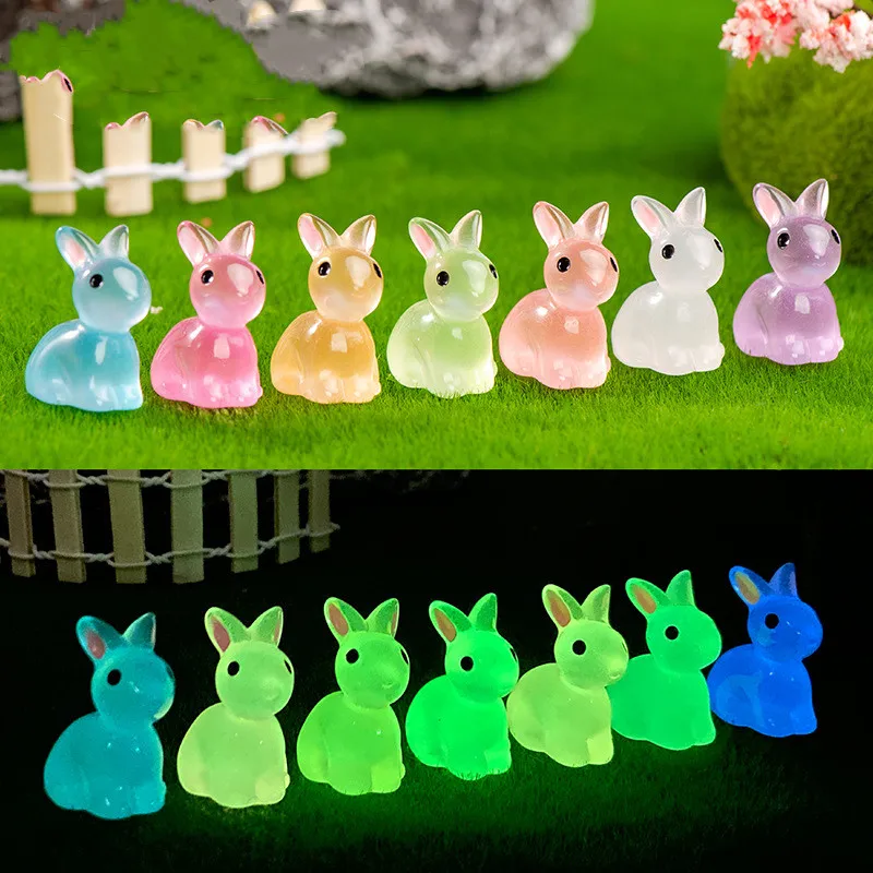 10PCS Mini Bunny Glow in the Dark Luminous Rabbits Garden DIY Accessories Rabbit Miniature Figurine Home Decor Microlandscape 2022 3pc cute squirrel family figurine model garden fairy ornament glass diy accessories home decoration decor miniature toy