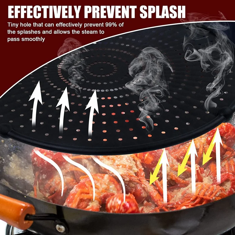 HOT-Silicone Splatter Screen-Multi Use Oil And Grease Shield Guard And Strainer With Handle For Easy Storage