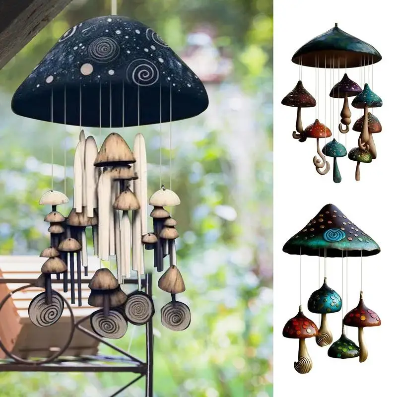 

Mushroom Wind Chimes Colorful Resin Hand Painted Decorative Wind Bell Cute Window Ornament For Balcony Lawn Portable Decoration