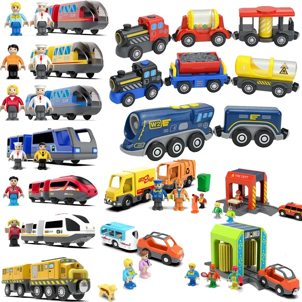 Kids Battery Electric Train Toy Set Wooden Track Train Compatible with Wooden Track Railway Children's Educational Toys Gifts