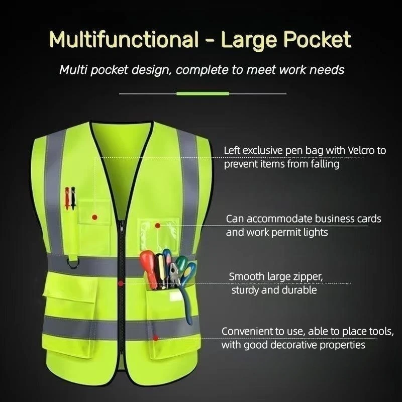 Elliptical grid multi-pocket breathable reflective vest reflective safety vest