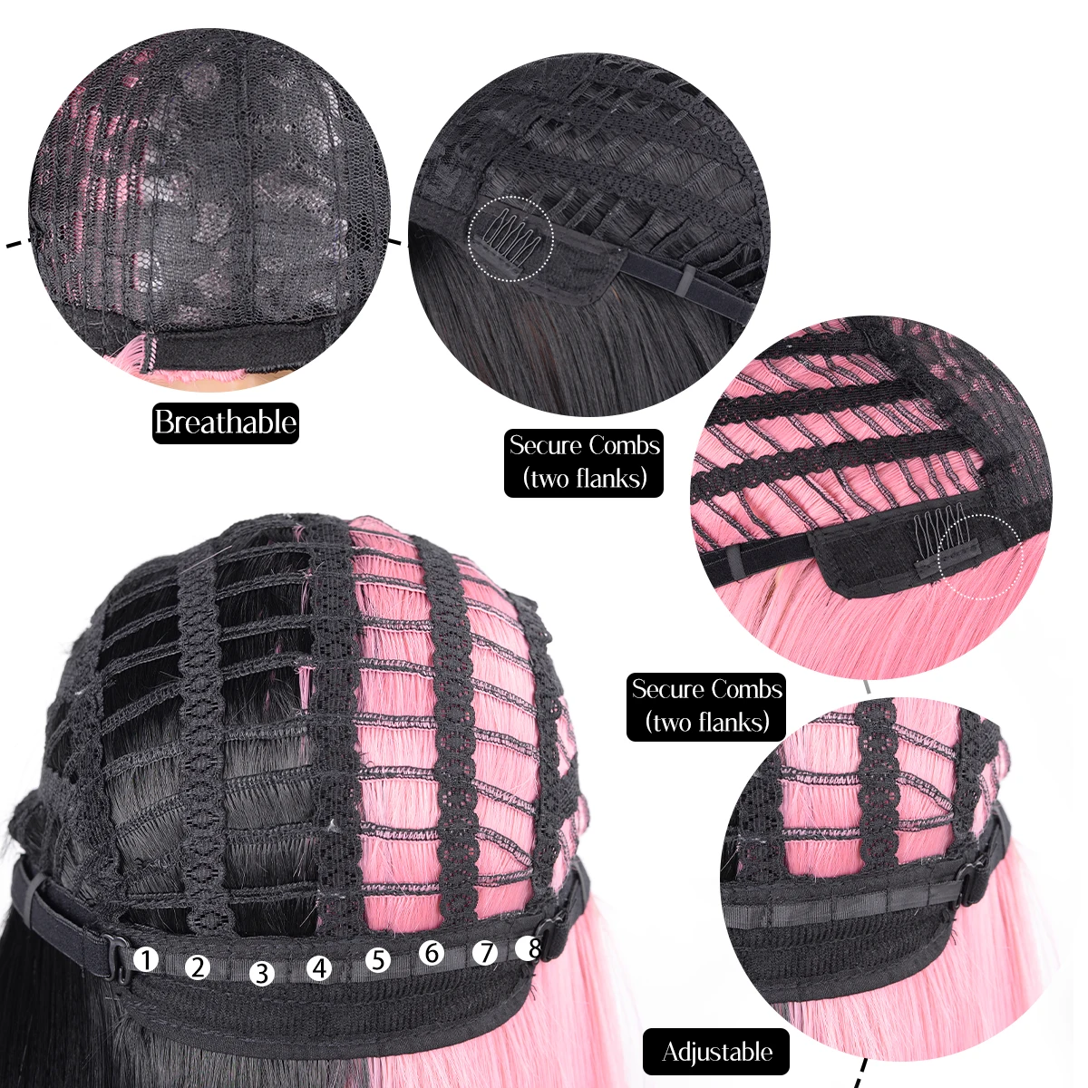 Synthetic Hair Wig Middle Part Wig Half Pink Half Black Wig