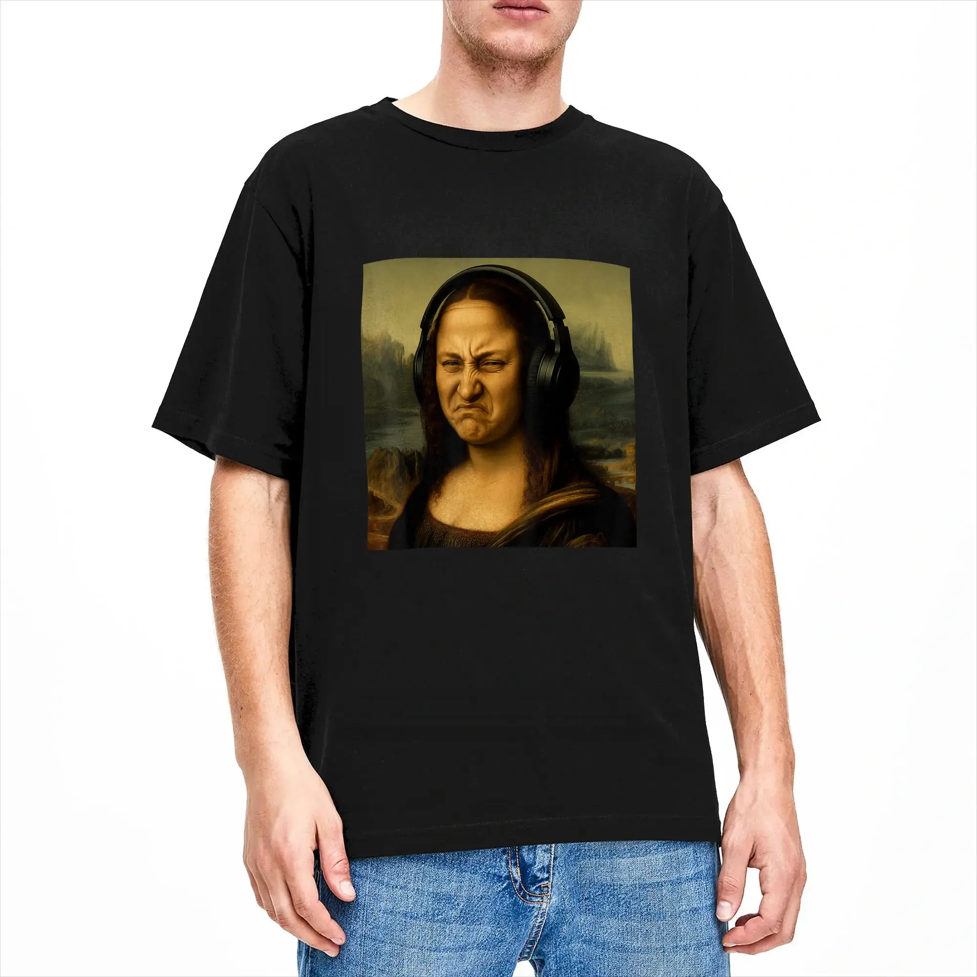 Herren Mona Lisa Bass Face Lustiges Musikliebhaber DJs Produzenten T-Shirt Baumwollkleidung Vintage Kurzarm-T-Shirt Original T-Shirt