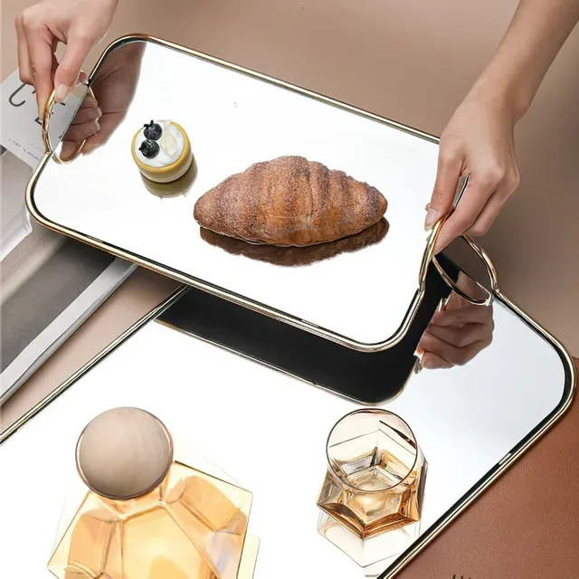 Metal Mirror Storage Tray Rectangle Golden Handle Phnom Penh Binaural Storage Jewelry Cosmetics Bathroom Home Kitchen Supplies Metal Mirror Storage Tray Rectangle Golden Handle Phnom Penh Binaural Storage Jewelry Cosmetics Bathroom Home Kitchen Supplies