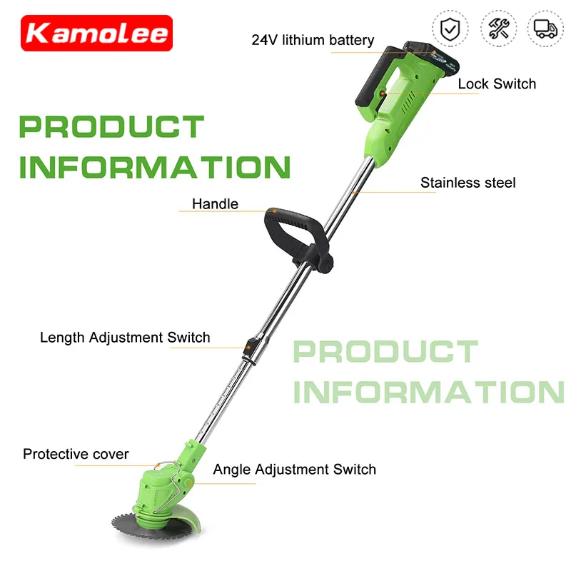 

Kamolee Electric Lawn Mower 24V Cordless Grass Trimmer Length Adjustable Cutter Household Garden Tools