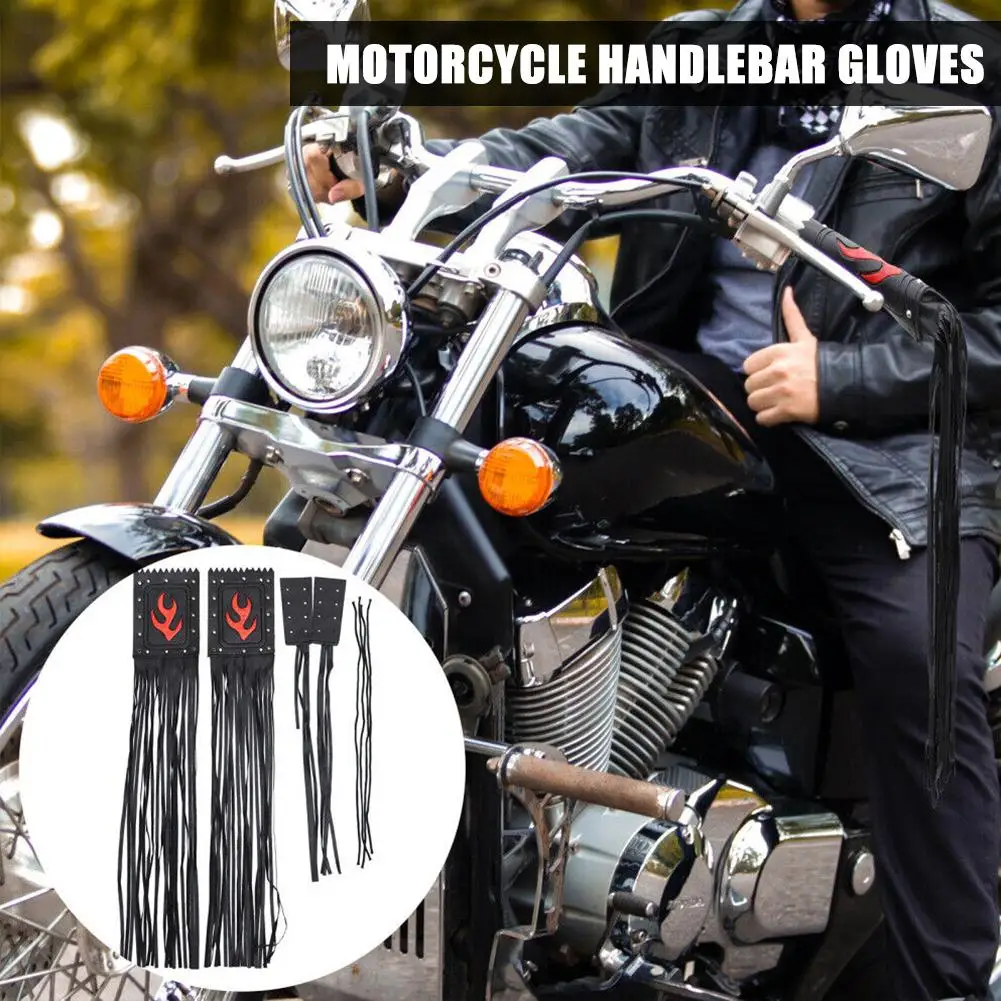 

Motorcycle Tassel Fringe Grips Lever Cover Leather For Chopper Cruiser Modified Retro Flame Handlebar Tassel Motor Accessor V7N3