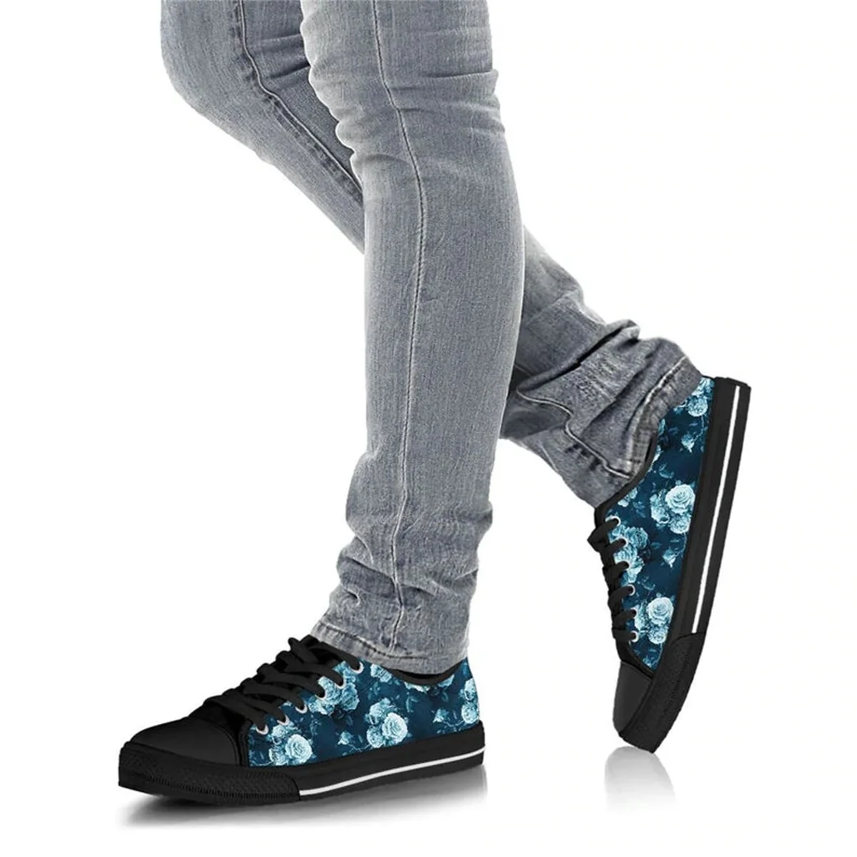 Women Canvas Shoes Low Top Sneakers For Girl Blue Rose Shoes Vulcanized Sneaker Classic Unisex Student Casual Sneakers