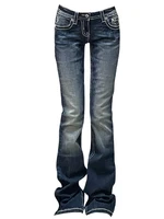 Women Gyaru Japanese Harajuku Trashy Y2K Jeans Low Rise Flare Denim Pants 2000s Bell-Bottom Long Trousers Kpop Vintage Slim Hot 1