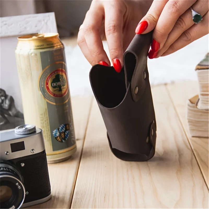 1pc PU Leather Beer Can Holder, Adjustable Waist Belt for 330ml/500ml, Waterproof Men's Outdoor Travel Accessory