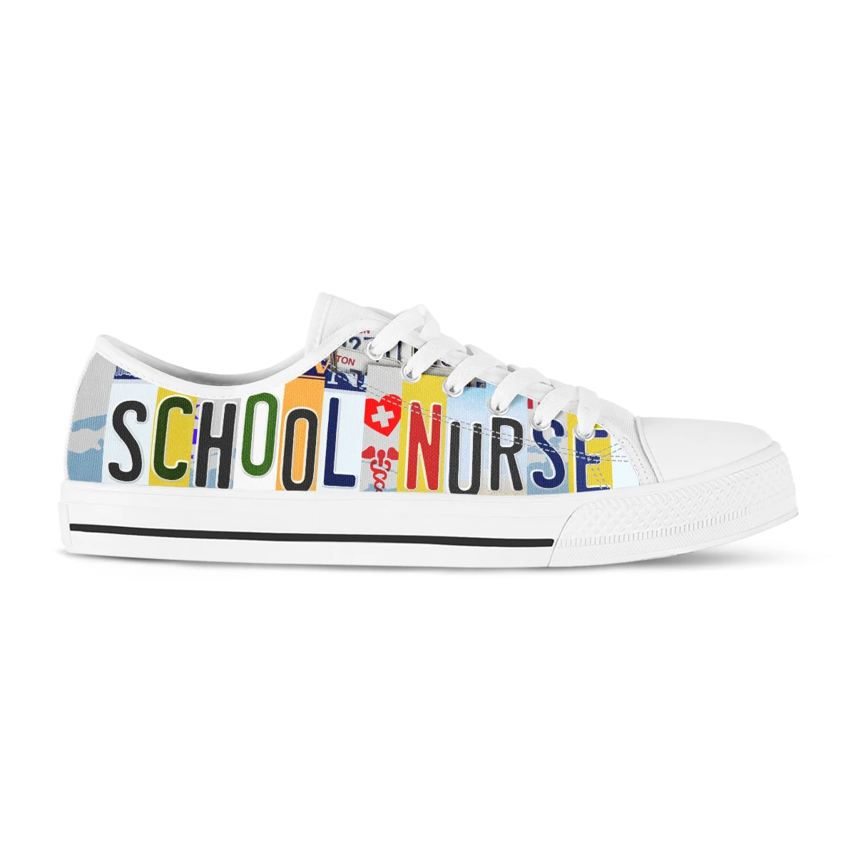 License Plate School Nurse Autume New Sneakers For Girls Students Casual Shoes Low Top White Sole Canvas Shoes