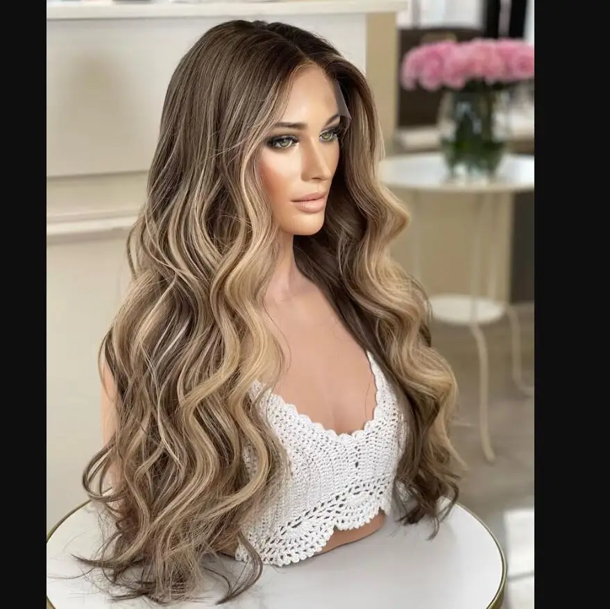 Long 28" Soft 200 Density Ombre Blonde Body Wave 5x5 Silk Base Jewish Human Hair Wig With Baby Hair HD Lace Preplucked Wig human hair wig