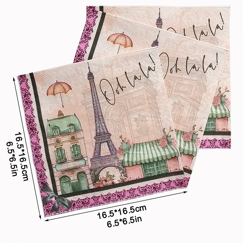 10/20 stücke 33*33cm 2-lagiger neuer Pariser Turm bunt bedrucktes Seidenpapier Party Dekoration Papier Tischs ets Schmetterling Knochen Bart Papier – Detail 3