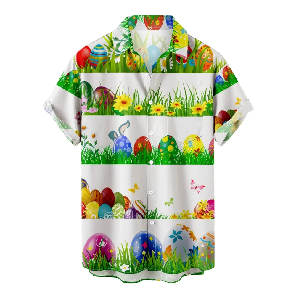 thumbnail image 1 of Camisas hawaianas de feliz Pascua para hombres, camisas con botones y estampado de huevos de conejo, camisas casuales de verano para fiestas en la playa, ropa para mujeres, 1 of 5