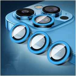 Luminous Night Light Metal Glass Camera Lens Protector - Ring Case Cover - 12Pro 12ProMax (Blue)