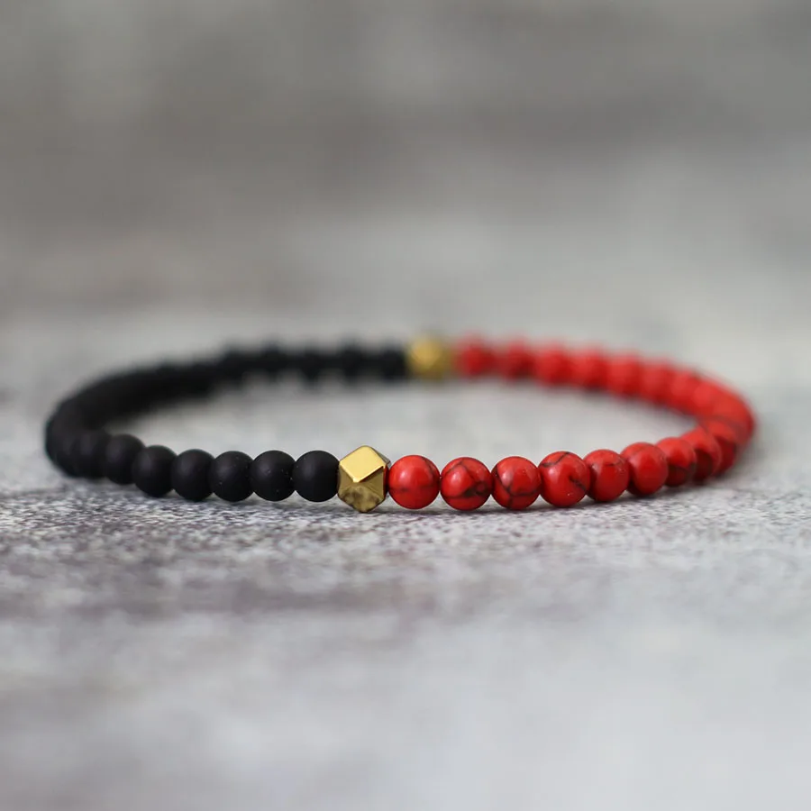Men Bicolor YingYang Stone Bracelet Meditation Jewelry