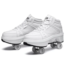 Roller Skates Dual Purpose Deformation Shoes Double Row Runaway Roller Skates Atmosphere Light Four Wheel Runaway Shoes