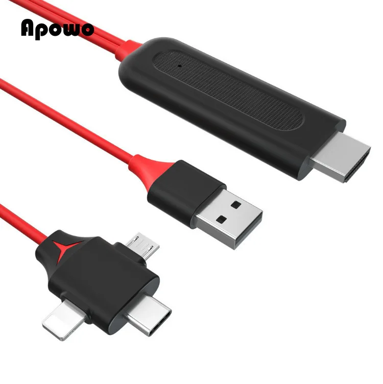 3 IN 1 Converter Adapter Mirror Cast MHL Cable Micro USB Type C To HDMI-for IPhone IPad Android Phone TV Projector hdmi converter adapter